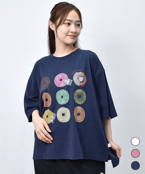 【Tシャツ】 カラフルドーナツ プリント Tシャツ