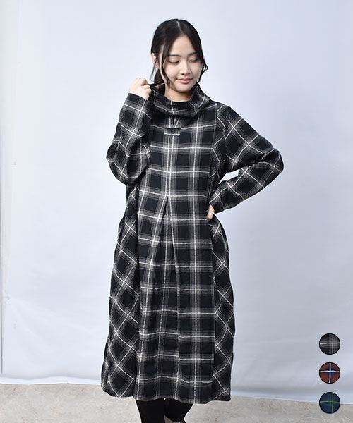 ボトルネック チェック ワンピース