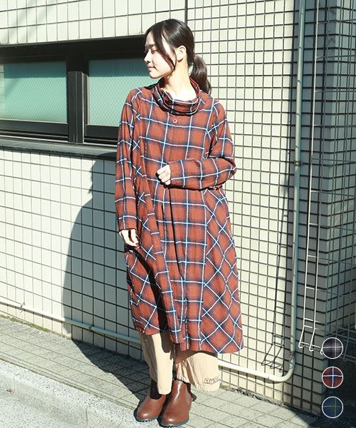 ボトルネック チェック ワンピース