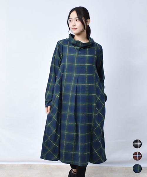 ボトルネック チェック ワンピース