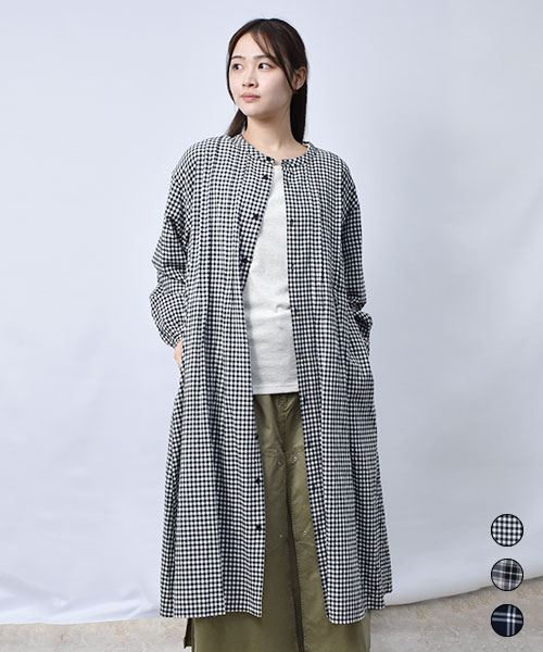 【ワンピース】 フロントタック チェック シャツワンピース