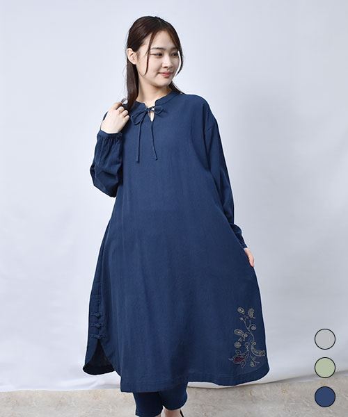 【ワンピース】 立ち衿 チャイナボタン ワンピース