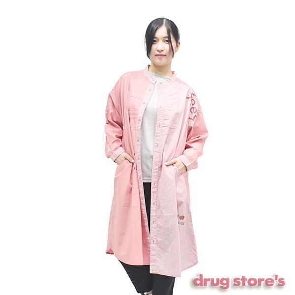 drug store's スタンドカラー  ストライプ切り替え 長袖 チュニック