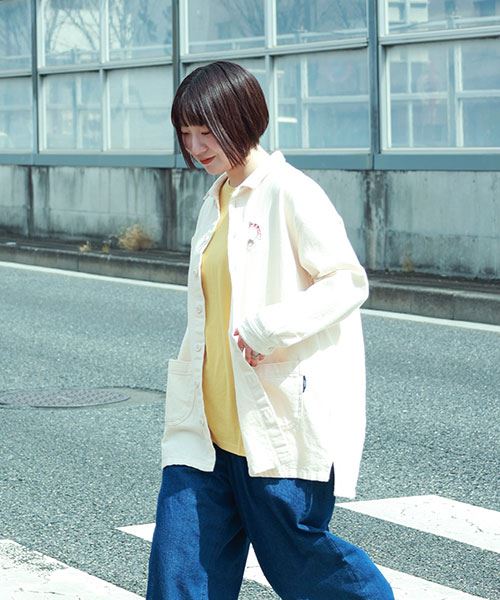 drug store's オーガニックデニム スタンディワッペン ロゴアップリケ シャツジャケット