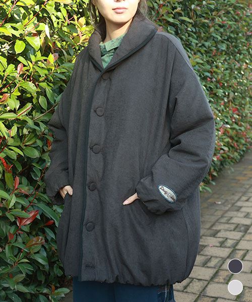 drug store's ピーチ起毛 ショールカラー 裾、袖口ギャザー 中綿 ジャケット