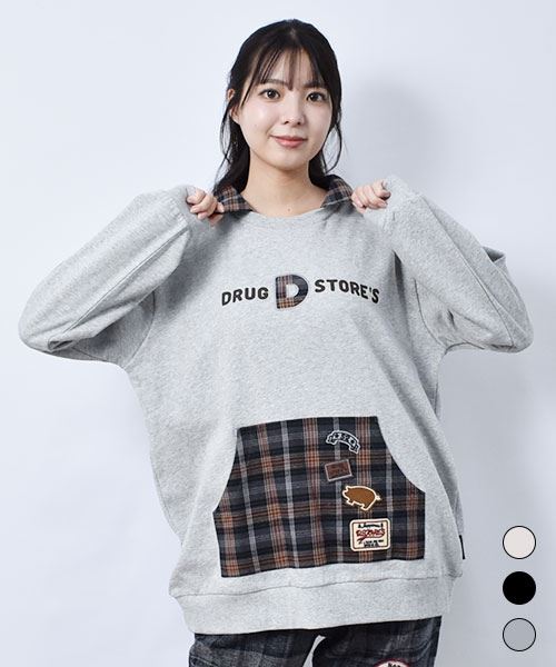 drug store's 裏毛 チェック衿付き トレーナー