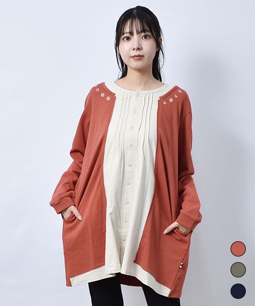 drug store's 裏毛 重ね着風 ピンタック入り トレーナーチュニック