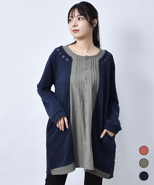 drug store's 裏毛 重ね着風 ピンタック入り トレーナーチュニック