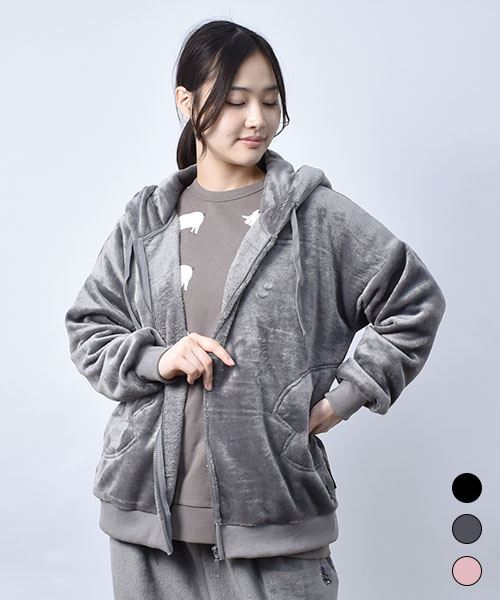 【ルームウェア / フリース】 おやすみスタンディ ぶた耳 パーカー