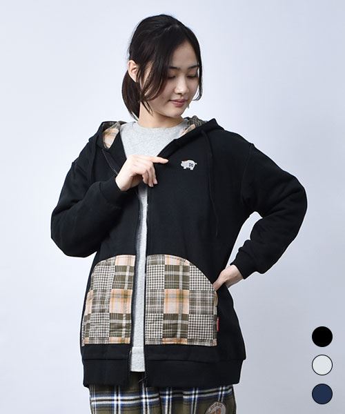 【パーカー / 裏起毛】 パッチワーク風 パーカー
