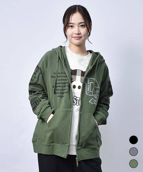 【パーカー】 ワッペンプリント ラグラン パーカー