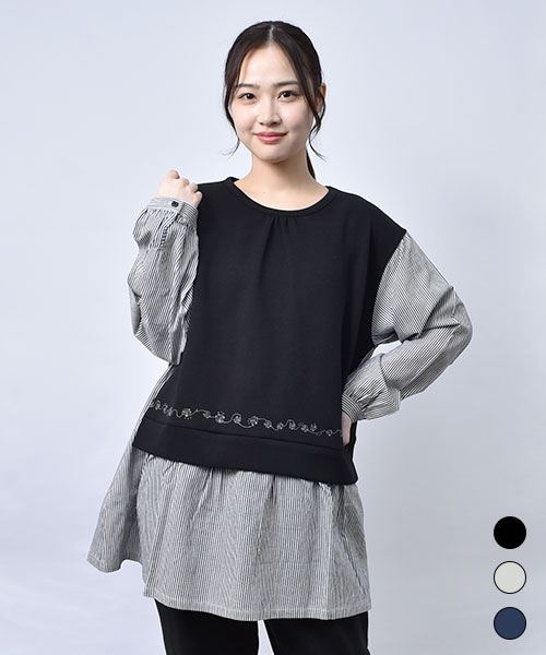 【チュニック】 重ね着風 ポンチ チュニック