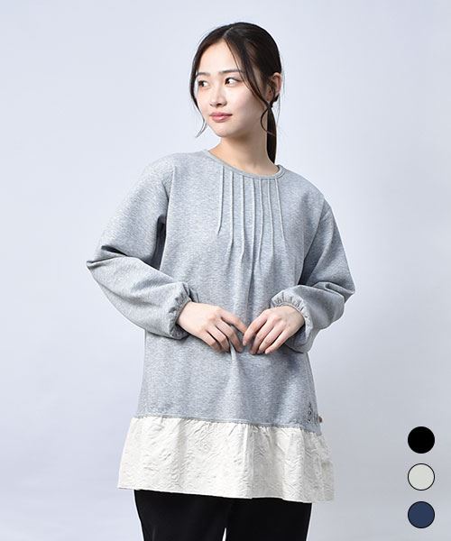 【スウェット トレーナー】 シフォン切替 ピンタック トレーナー