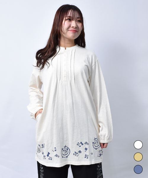 【チュニック】 うずプリント ピンタック チュニック