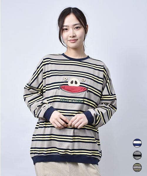 【スウェット トレーナー】 スマイリーフェイス ボーダー トレーナー