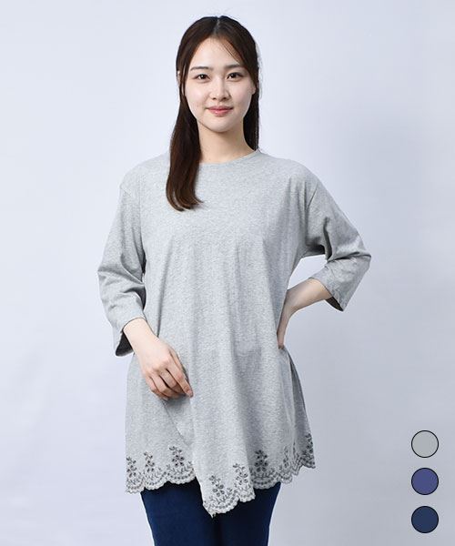 【Tシャツ】 スカラップ刺繍 Aライン Tシャツ