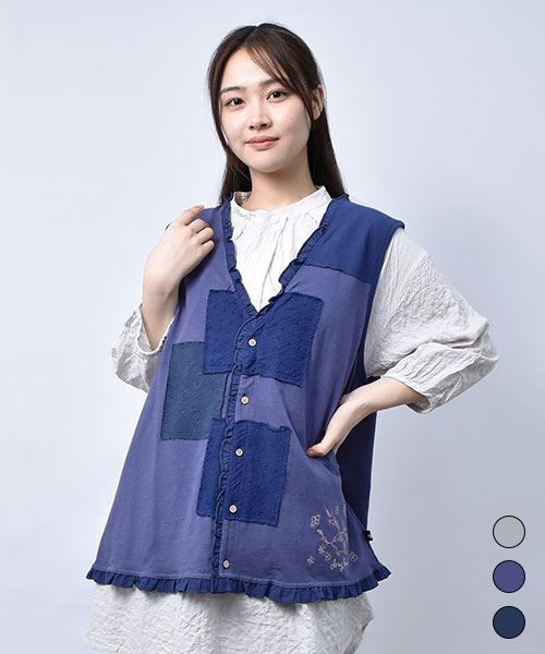 【ベスト】 スカラップ刺繍 フリル ベスト