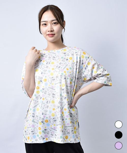 【Tシャツ】 花柄キャラクターズ メッシュ プリントT