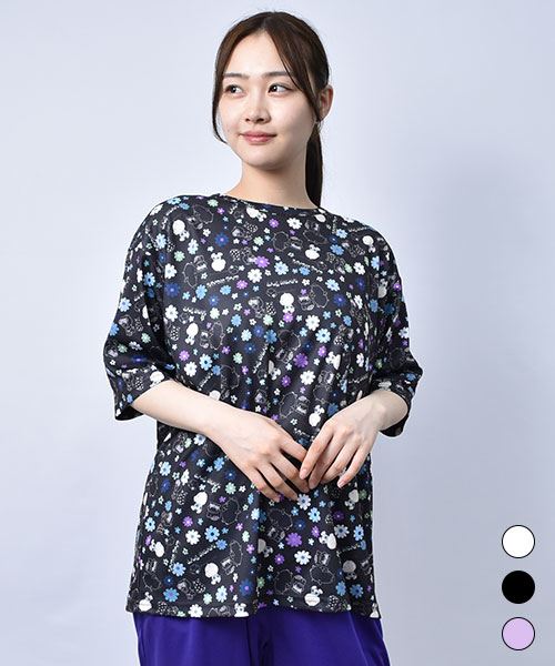 【Tシャツ】 花柄キャラクターズ メッシュ プリントT