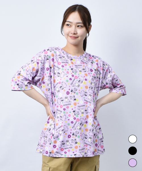 【Tシャツ】 花柄キャラクターズ メッシュ プリントT