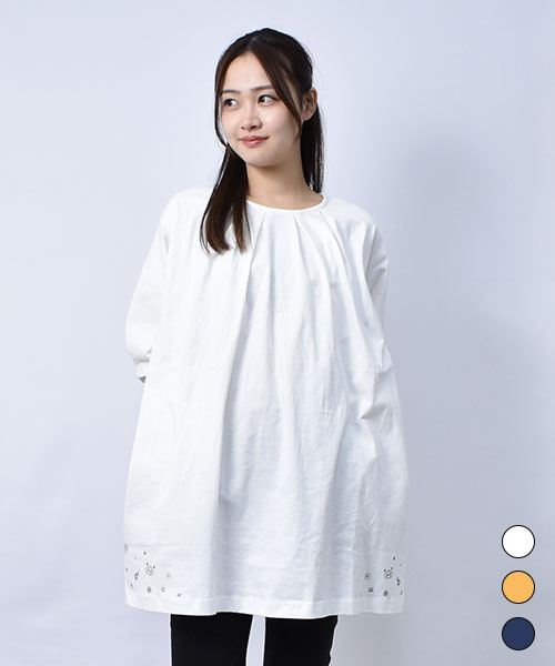 【チュニック】 タック&ギャザー 刺繍 チュニック