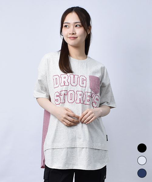 【Tシャツ】 ひょっこりスタンディ 重ね着風 ワイドT