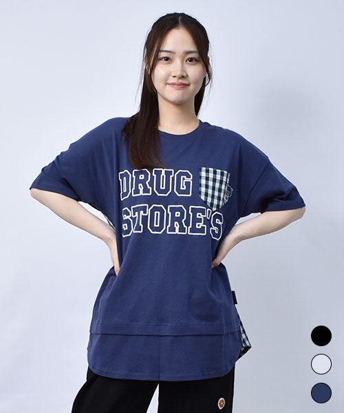 【Tシャツ】 ひょっこりスタンディ 重ね着風 ワイドT