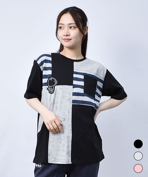 【Tシャツ】 スタンディアップリケ ハギハギ セットインT