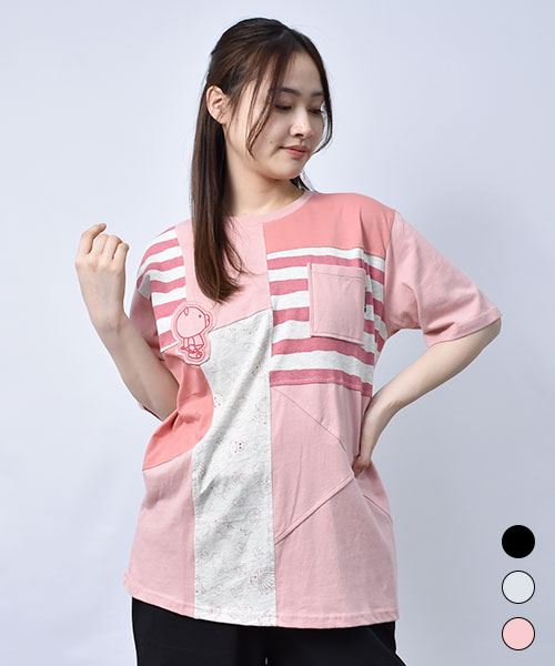 【Tシャツ】 スタンディアップリケ ハギハギ セットインT