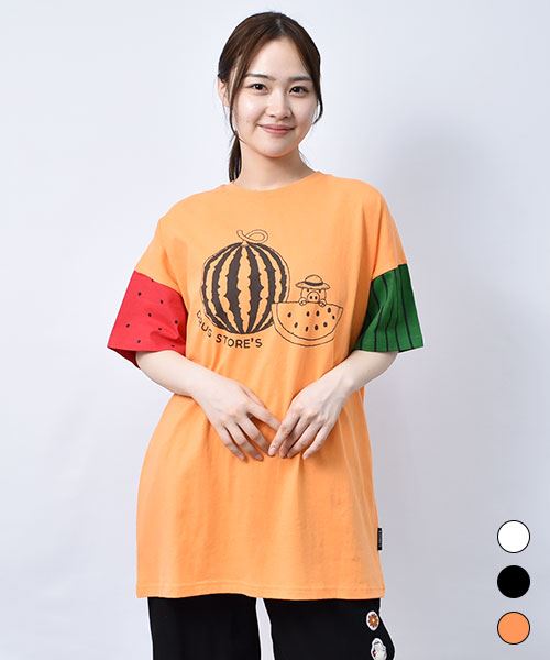 【Tシャツ】 すいかスタンディ 丈長 プリントT