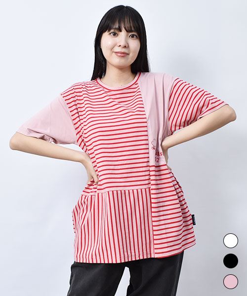 【Tシャツ】 ボーダー ハギハギ BIG Tシャツ