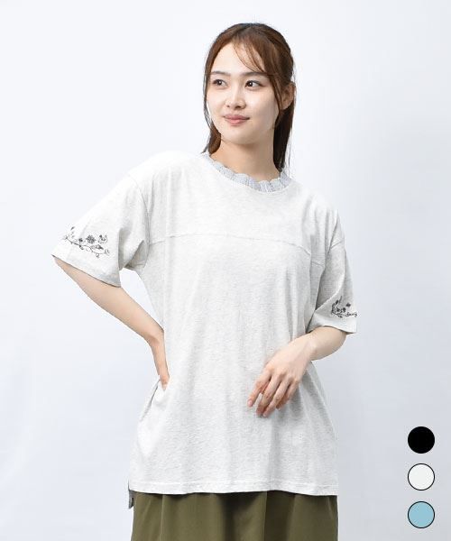 【Tシャツ】 ニット襟 サイド刺繍 BIG Tシャツ