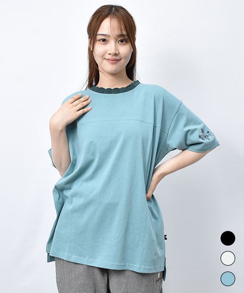 【Tシャツ】 ニット襟 サイド刺繍 BIG Tシャツ