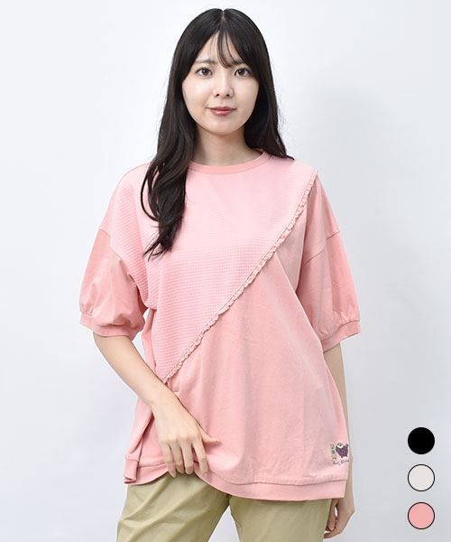 【Tシャツ】 レース パフスリーブ Tシャツ