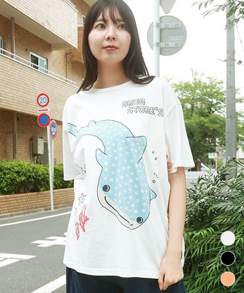 【Tシャツ】 ゆったりジンベエザメ プリント Tシャツ