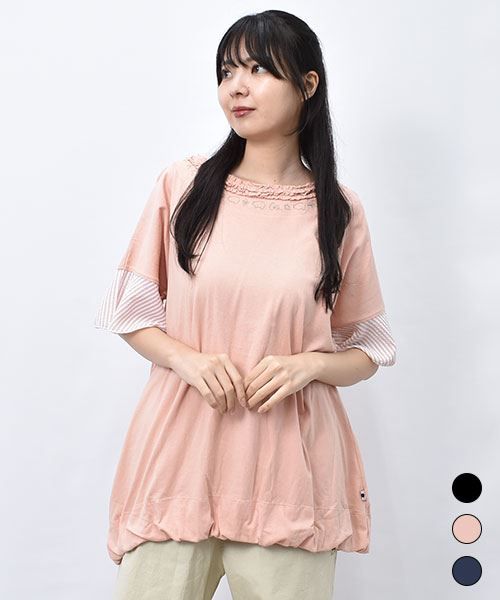 【Tシャツ】 衿ぐりフリル コクーン Tシャツ