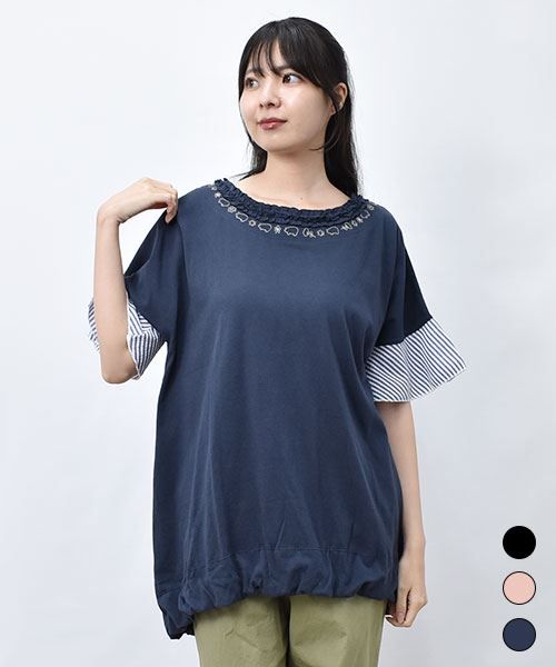 【Tシャツ】 衿ぐりフリル コクーン Tシャツ
