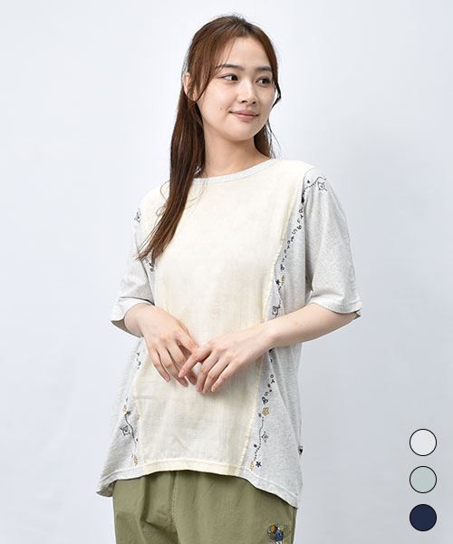 【Tシャツ】 刺繍ライン ドッキング Tシャツ