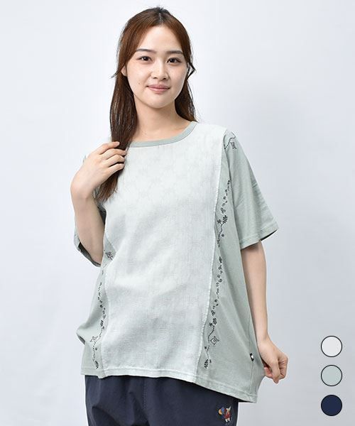【Tシャツ】 刺繍ライン ドッキング Tシャツ