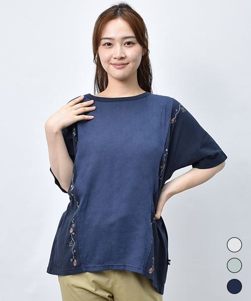 【Tシャツ】 刺繍ライン ドッキング Tシャツ