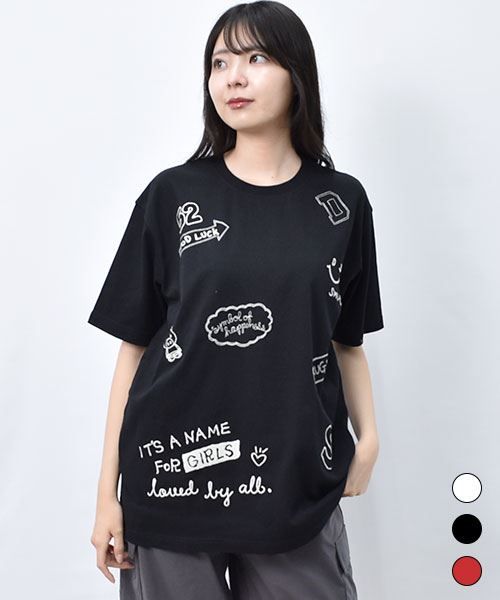 【Tシャツ】 ランダム刺繍 ワイド Tシャツ