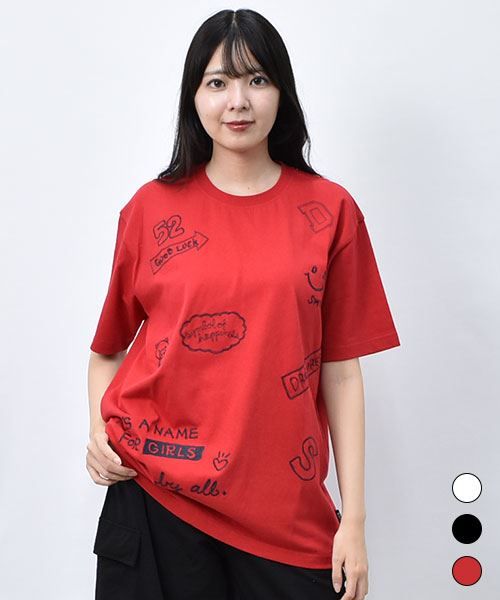 【Tシャツ】 ランダム刺繍 ワイド Tシャツ