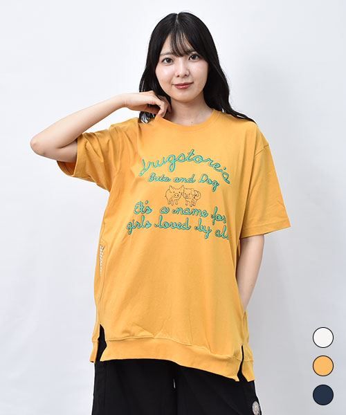 【Tシャツ】 ブタイヌ チェックポケット ゆったり Tシャツ