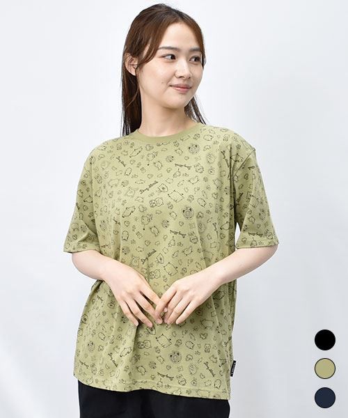 【Tシャツ】 総柄キャラクターズ プリント Tシャツ