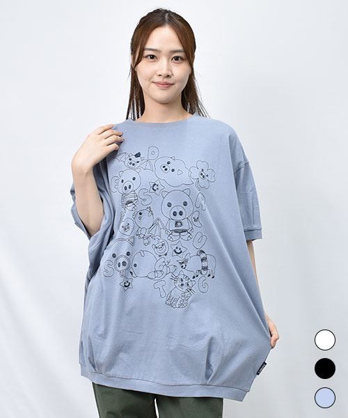【Tシャツ】 刺繍キャラクターズ ゆったり Tシャツ