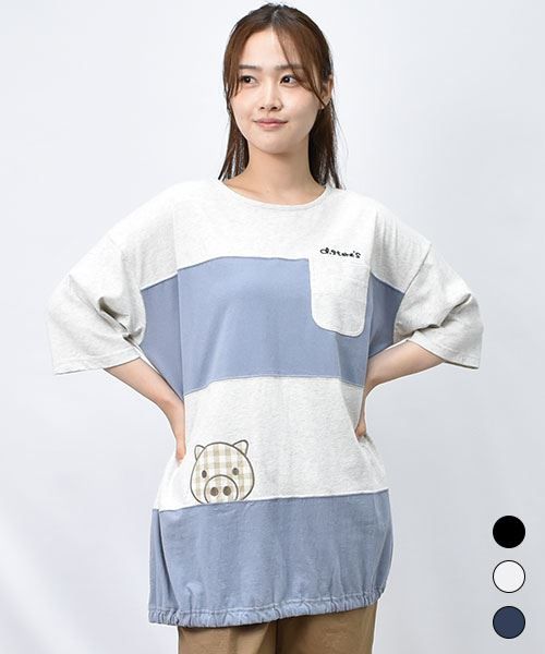 【Tシャツ】 配色ボーダー BIG Tシャツ