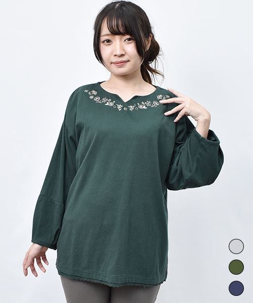 【カットソー】 ランタンスリーブ 裾レース カットソー