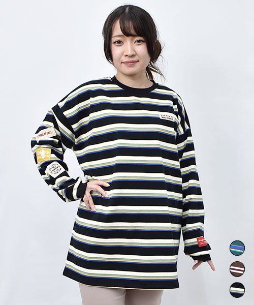 【Tシャツ】 マルチボーダー リブ ロンT