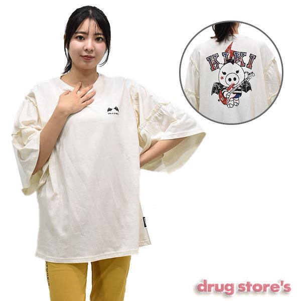 drug store's 20/-天竺 キキプリント ティアード袖Tシャツ