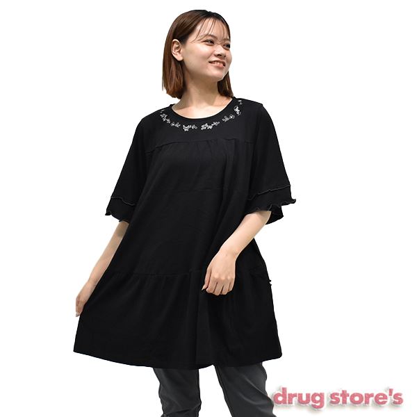 drug store's 20/-天竺 ティアード切替 チュニック